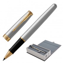Ручка-роллер PARKER &quot;Sonnet Core Steel GT&quot;, корпус серебристый, позолоченные детали, черная, 1931506