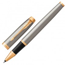 Ручка-роллер PARKER &quot;IM Core Brushed Metal GT&quot;, корпус серебристый матовый лак, позолоченные детали,