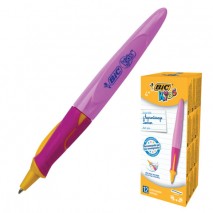 Ручка шариковая с грипом BIC &quot;Kids Twist&quot;, СИНЯЯ, для детей, корпус розовый, узел 1 мм, линия письма