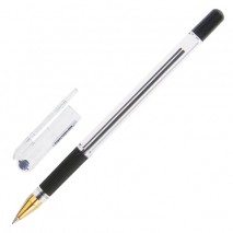 Ручка шариковая масляная с грипом MUNHWA &quot;MC Gold&quot;, ЧЕРНАЯ, корпус прозрачный, узел 0,5 мм, линия пи