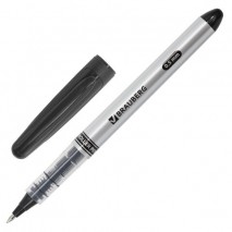 Ручка-роллер BRAUBERG &quot;Control&quot;, ЧЕРНАЯ, корпус серебристый, узел 0,5 мм, линия письма 0,3 мм, 14155