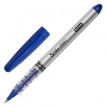 Ручка-роллер BRAUBERG &quot;Control&quot;, СИНЯЯ, корпус серебристый, узел 0,5 мм, линия письма 0,3 мм, 141554