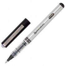 Ручка-роллер BRAUBERG &quot;Flagman&quot;, ЧЕРНАЯ, корпус серебристый, хромированные детали, узел 0,5 мм, лини
