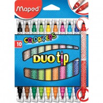 Фломастеры двусторонние MAPED (Франция) &quot;Color&amp;apos;Peps Duo Tip&quot; 10 цветов, пишущие узлы 2 и 3,9 мм, суп