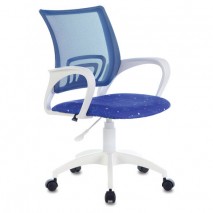 Кресло BRABIX &quot;Fly MG-396W&quot;, с подлокотниками, пластик белый, сетка, темно-синее с рисунком &quot;Space&quot;,