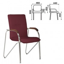 Кресло для приемных и переговорных &quot;Samba&quot; (дерево 1.023), хромированный каркас, кожзам бордовый V-2