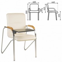 Кресло для приемных и переговорных &quot;Samba T plast&quot; со столиком, хромированный каркас, кожзам бежевый