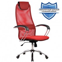 Кресло офисное МЕТТА &quot;BK-8CH&quot;, ткань-сетка, хром, красное