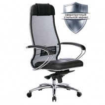 Кресло офисное МЕТТА &quot;SAMURAI&quot; SL-1.04, сверхпрочная ткань-сетка/кожа, черное