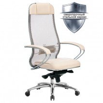 Кресло офисное МЕТТА &quot;SAMURAI&quot; SL-1.04, сверхпрочная ткань-сетка/кожа, бежевое