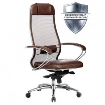 Кресло офисное МЕТТА &quot;SAMURAI&quot; SL-1.04, сверхпрочная ткань-сетка/кожа, темно-коричневое