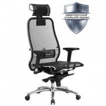 Кресло офисное МЕТТА &quot;SAMURAI&quot; S-3.04, с подголовником, сверхпрочная ткань-сетка, черное
