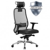 Кресло офисное МЕТТА &quot;SAMURAI&quot; SL-3.04, с подголовником, сверхпрочная ткань-сетка/кожа, черное