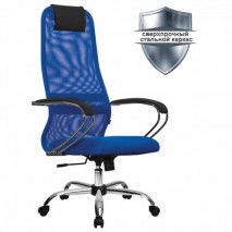 Кресло офисное МЕТТА &quot;SU-B-8&quot; хром, ткань-сетка, сиденье мягкое, синее