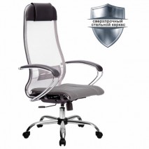 Кресло офисное МЕТТА &quot;К-3&quot; хром, ткань-сетка, сиденье и спинка регулируемые, светло-серое
