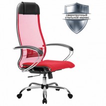 Кресло офисное МЕТТА &quot;К-3&quot; хром, ткань-сетка, сиденье и спинка регулируемые, красное