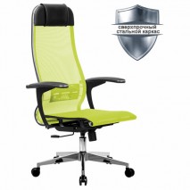 Кресло офисное МЕТТА &quot;К-4-Т&quot; хром, прочная сетка, сиденье и спинка регулируемые, светло-зеленое