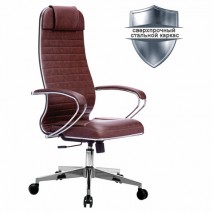 Кресло офисное МЕТТА &quot;К-6&quot; хром, кожа, сиденье и спинка мягкие, темно-коричневое