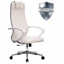 Кресло офисное МЕТТА &quot;К-6&quot; хром, кожа, сиденье и спинка мягкие, белое