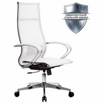 Кресло офисное МЕТТА &quot;К-7&quot; хром, прочная сетка, сиденье и спинка регулируемые, белое