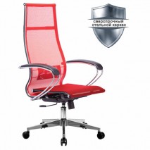 Кресло офисное МЕТТА &quot;К-7&quot; хром, прочная сетка, сиденье и спинка регулируемые, красное