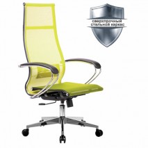 Кресло офисное МЕТТА &quot;К-7&quot; хром, прочная сетка, сиденье и спинка регулируемые, светло-зеленое