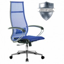 Кресло офисное МЕТТА &quot;К-7&quot; хром, прочная сетка, сиденье и спинка регулируемые, голубое