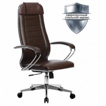 Кресло офисное МЕТТА &quot;К-29&quot; хром, кожа, сиденье и спинка мягкие, темно-коричневое