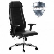 Кресло офисное МЕТТА &quot;К-29-2D&quot; хром, кожа, сиденье и спинка мягкие, черное