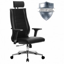 Кресло офисное МЕТТА &quot;К-33-2D&quot; хром, кожа, подголовник, сиденье и спинка мягкие, черное