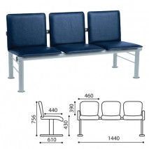 Кресло для посетителей трехсекционное &quot;Терра&quot;, серебристый каркас, кожзам синий