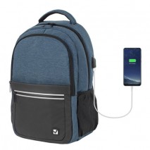 Рюкзак BRAUBERG URBAN универсальный, с отделением для ноутбука, USB-порт, Denver, синий, 46х30х16 см