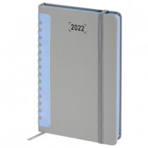 Ежедневник датированный 2022 А5 138x213 мм BRAUBERG &quot;Original&quot;, под кожу, серый/голубой, 112836
