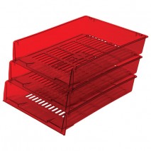 Лотки горизонтальные для бумаг, КОМПЛЕКТ 3 шт., 340х270х70 мм, тонированный красный, BRAUBERG &quot;Offic