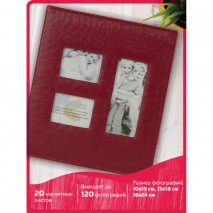 Фотоальбом BRAUBERG на 20 магнитных листов, 23х28 см, обложка под кожу страуса, на кольцах, бордовый
