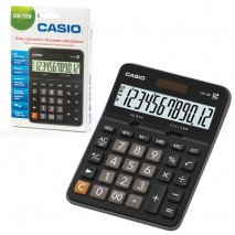 Калькулятор настольный CASIO DX-12B-W (175х129 мм), 12 разрядов, двойное питание, черный, DX-12B-W-E