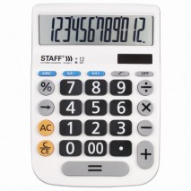 Калькулятор настольный STAFF PLUS DC-999-12 (194x136 мм), 12 разрядов, двойное питание, БОЛЬШИЕ КНОП