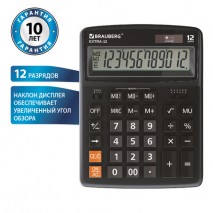 Калькулятор настольный BRAUBERG EXTRA-12-BK (206x155 мм), 12 разрядов, двойное питание, ЧЕРНЫЙ, 2504