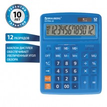 Калькулятор настольный BRAUBERG EXTRA-12-BU (206x155 мм), 12 разрядов, двойное питание, СИНИЙ, 25048
