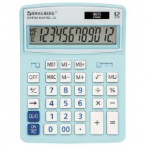 Калькулятор настольный BRAUBERG EXTRA PASTEL-12-LB (206x155 мм), 12 разрядов, двойное питание, ГОЛУБ