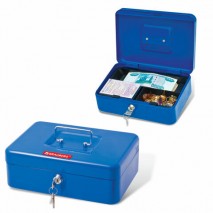Ящик для денег, ценностей, документов, печатей, 90х180х250 мм, ключевой замок, синий, BRAUBERG, 2903