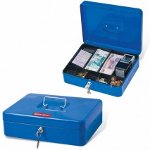 Ящик для денег, ценностей, документов, печатей, 90х240х300 мм, ключевой замок, синий, BRAUBERG, 2903