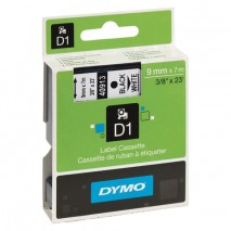 Картридж для принтеров этикеток DYMO D1, 9 мм х 7 м, лента пластиковая, чёрный шрифт, белый фон, S07