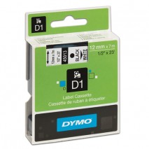 Картридж для принтеров этикеток DYMO D1, 12 мм х 7 м, лента пластиковая, чёрный шрифт, белый фон, S0