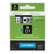 Картридж для принтеров этикеток DYMO D1, 6 мм х 7 м, лента пластиковая, чёрный шрифт, прозрачный фон