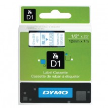 Картридж для принтеров этикеток DYMO D1, 12 мм х 7 м, лента пластиковая, голубой шрифт, прозрачный ф