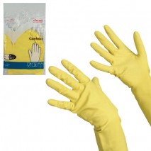 Перчатки хозяйственные резиновые VILEDA &quot;Контракт&quot; с х/б напылением, размер M (средний), желтые, 101