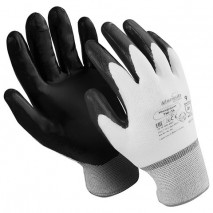 Перчатки нейлоновые MANIPULA &quot;Микронит&quot;, нитриловое покрытие (облив), размер 8 (M), белые/черные, TN