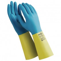 Перчатки латексно-неопреновые MANIPULA &quot;Союз&quot;, хлопчатобумажное напыление, размер 7-7,5 (S), синие/ж