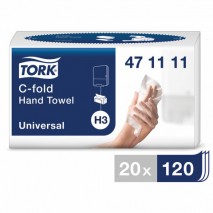 Полотенца бумажные (1 пачка 120 листов) TORK (H3) Universal, 2-слойные, цвет натуральный, 24х27,5, С